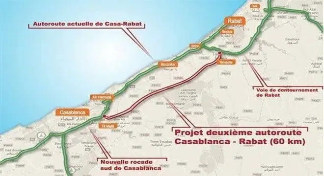 مشاريع مونديال 2030 إنشاء الطريق السريع القاري بين الرباط والدار البيضاء 