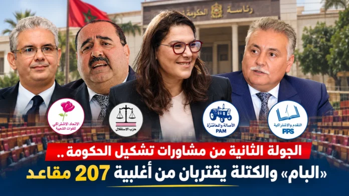 صورة مركبة تجمع فاطمة الزهراء المنصوري رئيسة الحكومة المعيّنة مع زعماء أحزاب الأغلبية المرتقبة: نزار بركة وإدريس لشكر ومحمد نبيل بنعبد الله